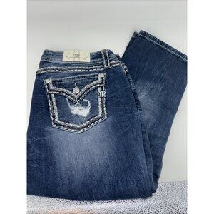 Miss Me Mid Rise Easy Crop Saddle Stitch White Tag Sz 34 EUC